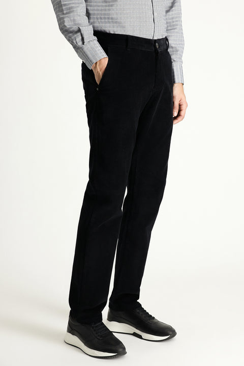 Black Slim Fit Narrow Cut Lycra Velvet Trousers