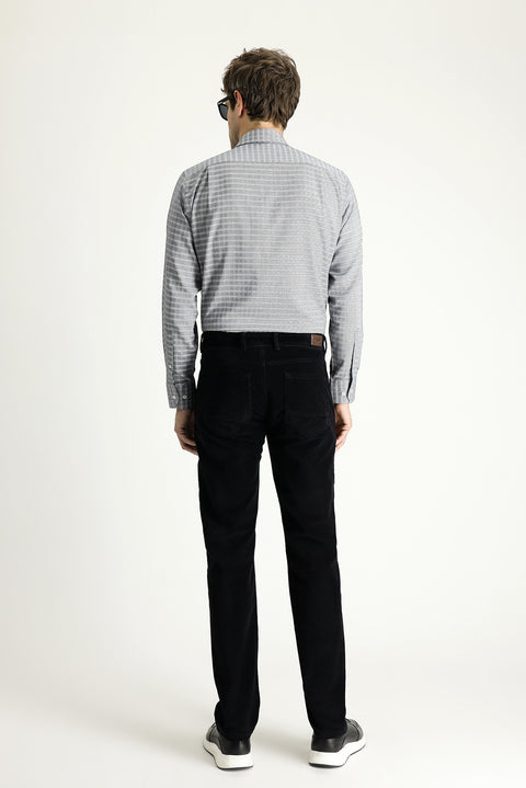 Black Slim Fit Narrow Cut Lycra Velvet Trousers