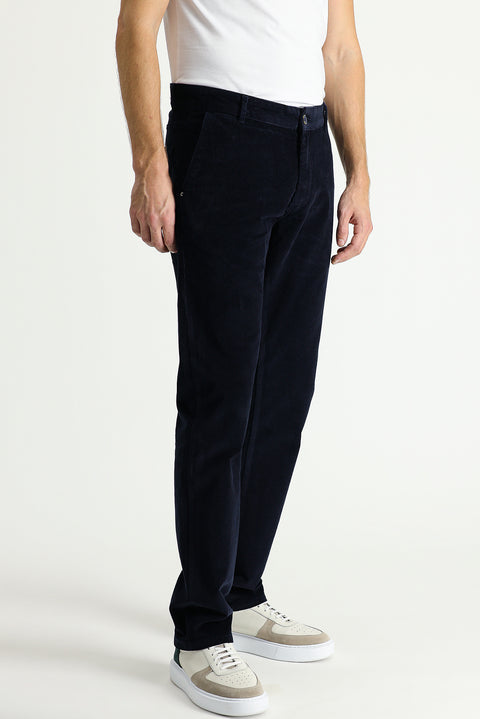 Dark Navy Regular Fit Standard Cut Lycra Corduroy Trousers