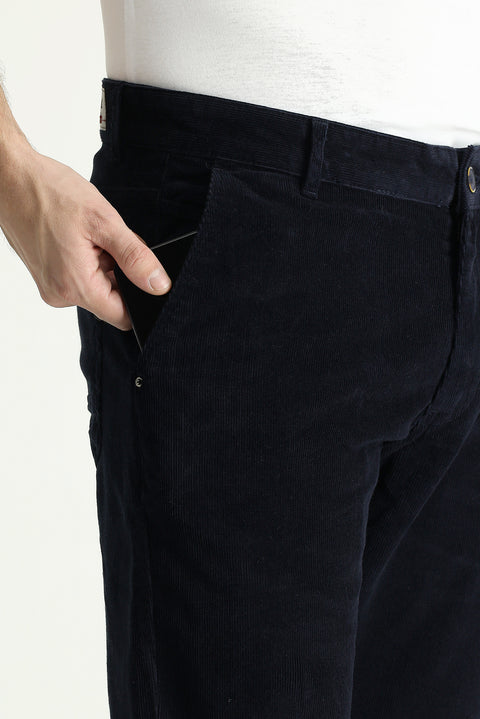 Dark Navy Slim Fit Skinny Stretch Velvet Trousers