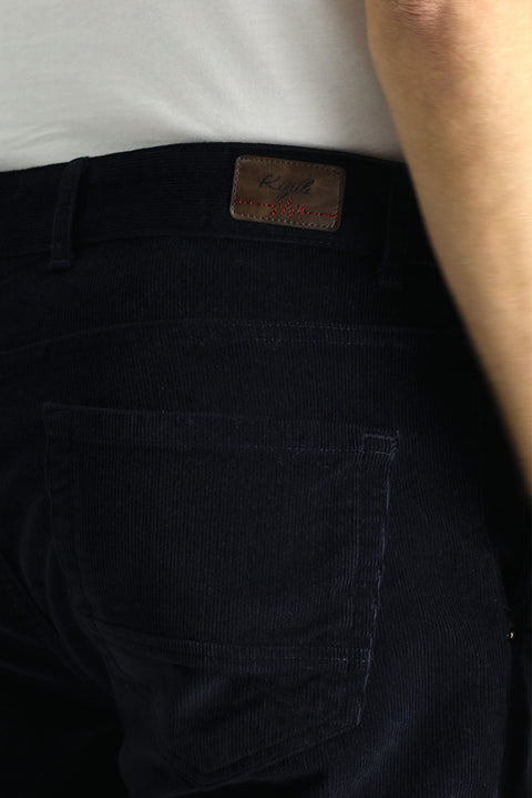 Dark Navy Slim Fit Skinny Stretch Velvet Trousers