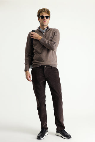  Orta Kahve Slim Fit Dar Kesim Likralı Kadife Pantolon