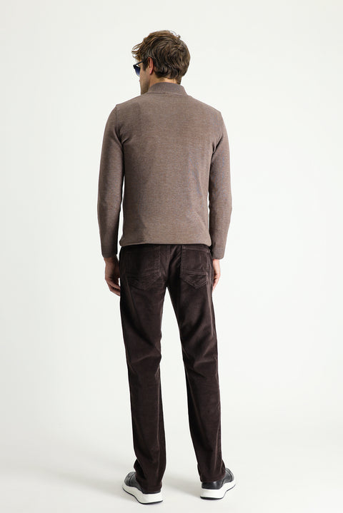 Medium Brown Regular Fit Standard Cut Lycra Corduroy Trousers