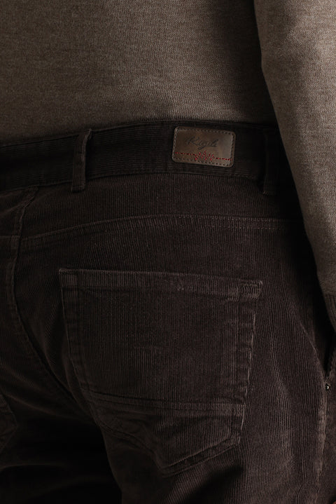 Medium Brown Regular Fit Standard Cut Lycra Corduroy Trousers