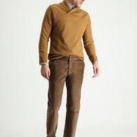 Dark Beige Regular Fit Standard Cut Lycra Velvet Trousers