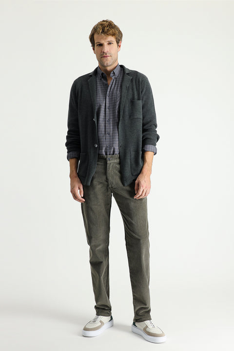Olive Green Regular Fit Standard Cut Stretch Velvet Trousers