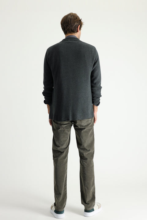 Olive Green Regular Fit Standard Cut Stretch Velvet Trousers