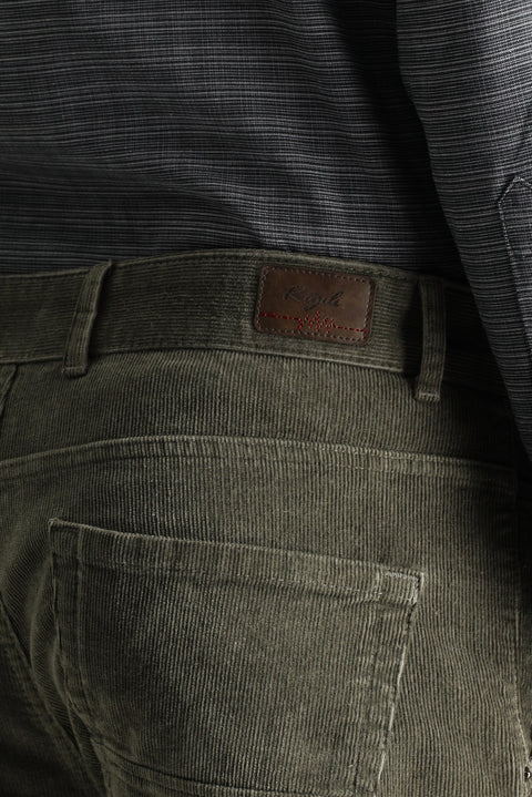 Olive Green Regular Fit Standard Cut Stretch Velvet Trousers