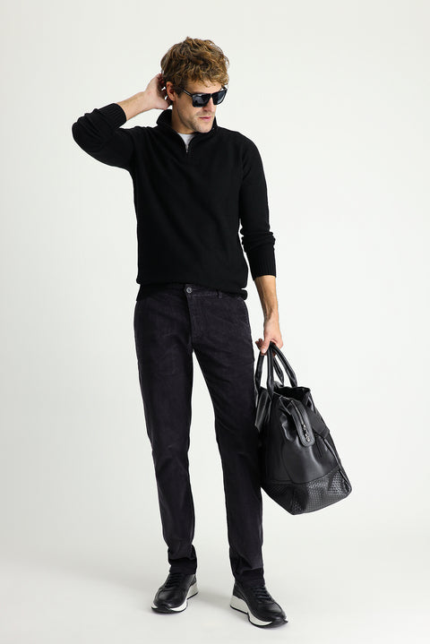 Dark Anthracite Regular Fit Standard Cut Lycra Velvet Trousers