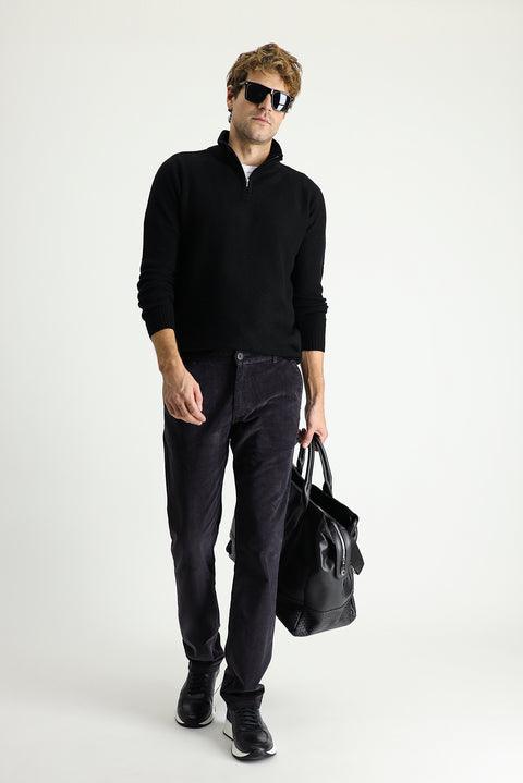 Dark Anthracite Slim Fit Stretch Velvet Trousers