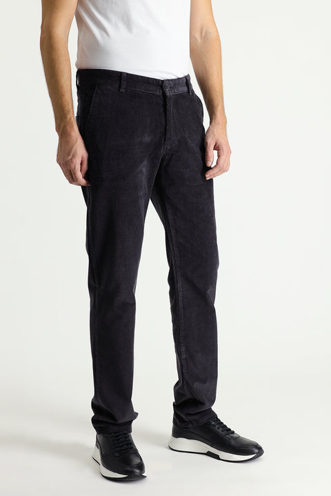 Dark Anthracite Slim Fit Stretch Velvet Trousers