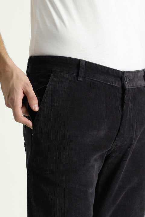 Dark Anthracite Slim Fit Stretch Velvet Trousers