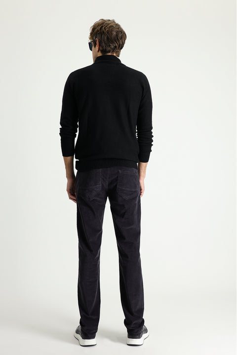Dark Anthracite Slim Fit Stretch Velvet Trousers