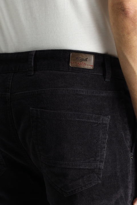 Dark Anthracite Slim Fit Stretch Velvet Trousers