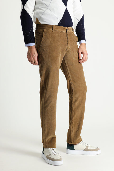 Medium Mink Regular Fit Standard Cut Lycra Velvet Trousers