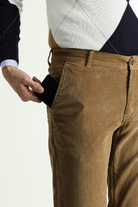 Medium Mink Regular Fit Standard Cut Lycra Velvet Trousers