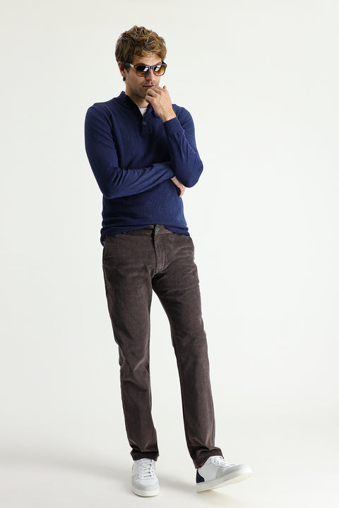 Dark Mink Regular Fit Standard Cut Lycra Velvet Trousers