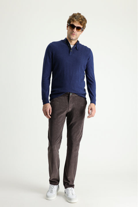 Dark Mink Regular Fit Standard Cut Lycra Velvet Trousers