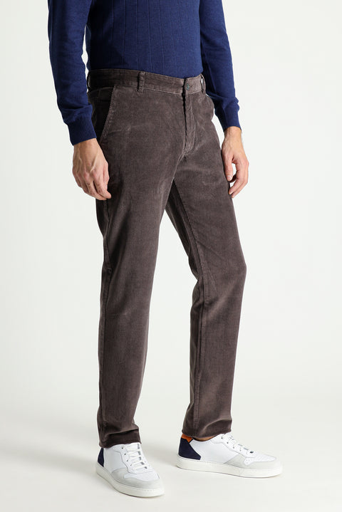 Dark Mink Regular Fit Standard Cut Lycra Velvet Trousers