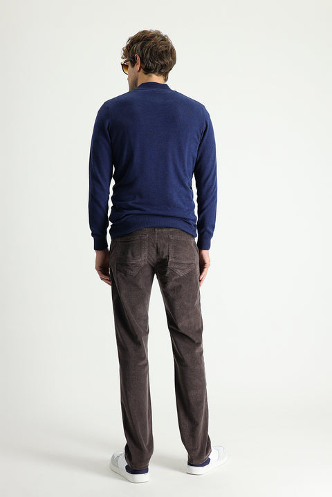 Dark Mink Regular Fit Standard Cut Lycra Velvet Trousers