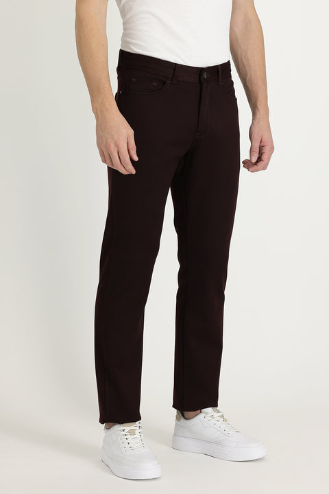 Dark Burgundy Regular Fit Standard Cut Lycra Canvas / Chino Trousers
