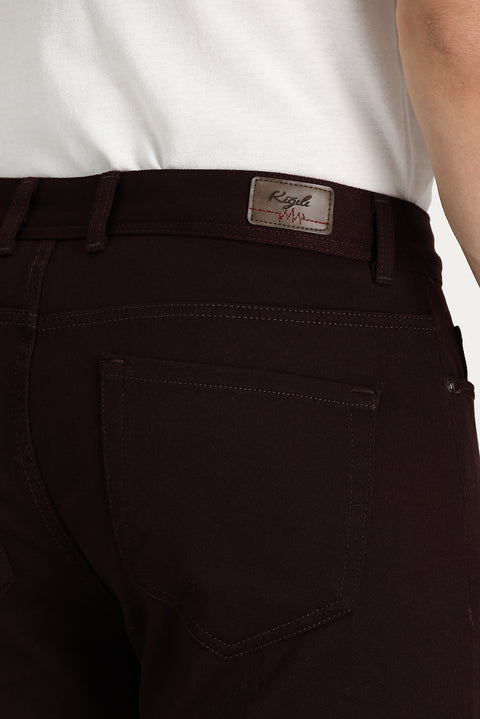 Dark Burgundy Regular Fit Standard Cut Lycra Canvas / Chino Trousers