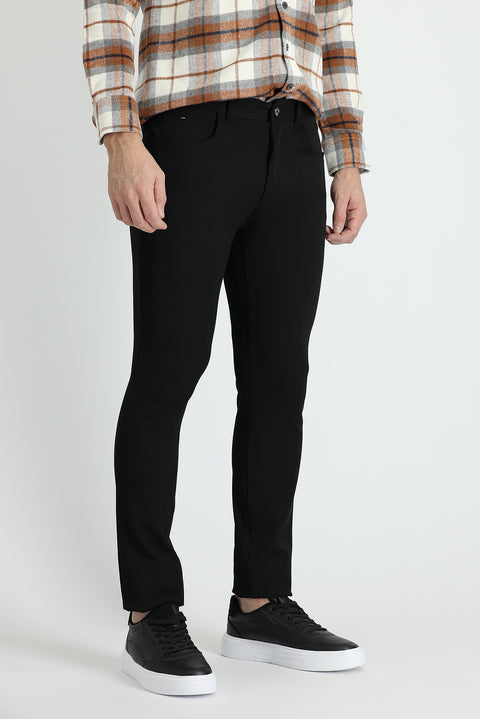 Black Super Slim Fit Extra Narrow Cut Lycra Canvas / Chino Trousers