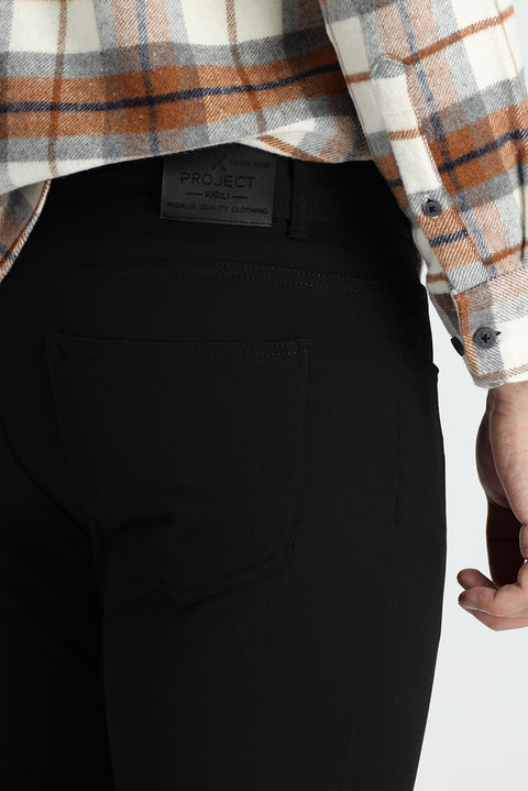 Black Super Slim Fit Extra Narrow Cut Lycra Canvas / Chino Trousers