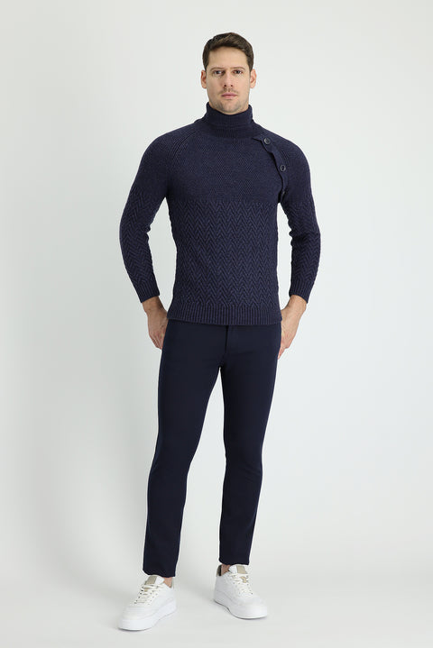 Dark Navy Super Slim Fit Extra Narrow Cut Lycra Canvas / Chino Trousers
