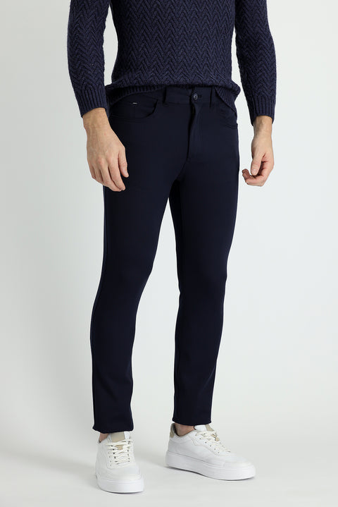 Dark Navy Super Slim Fit Extra Narrow Cut Lycra Canvas / Chino Trousers