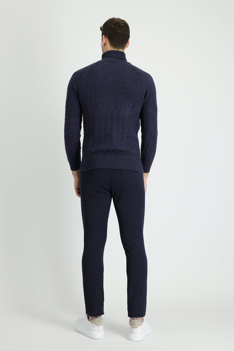 Dark Navy Super Slim Fit Extra Narrow Cut Lycra Canvas / Chino Trousers