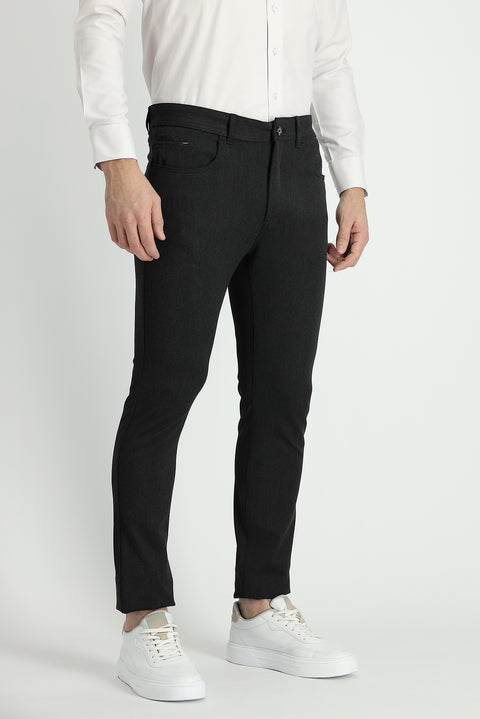 Dark Anthracite Super Slim Fit Extra Narrow Cut Lycra Canvas / Chino Trousers