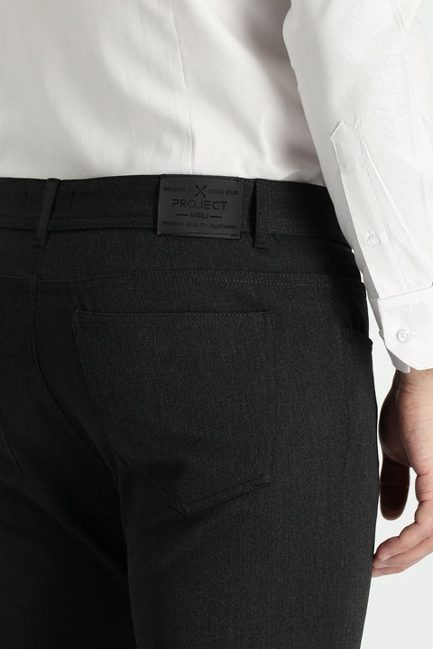 Dark Anthracite Super Slim Fit Extra Narrow Cut Lycra Canvas / Chino Trousers