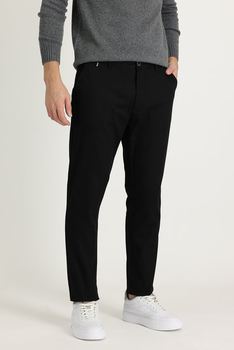 Black Regular Fit Standard Cut Cotton Canvas / Chino Trousers