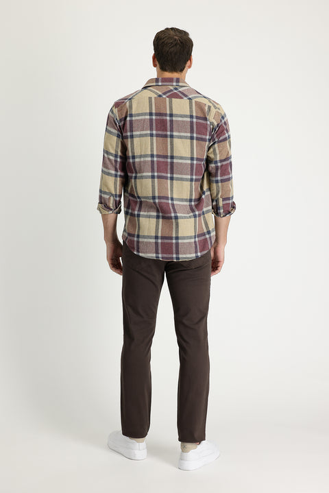 Mid Coffee Regular Fit Standard Cut Lycra Canvas / Chino Trousers