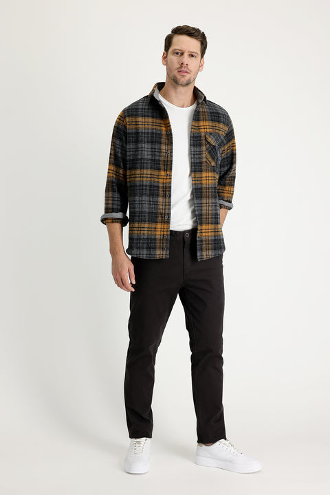 Dark Brown Regular Fit Standard Cut Lycra Canvas / Chino Pants