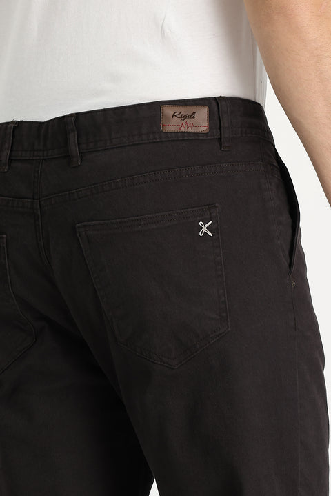 Dark Brown Regular Fit Standard Cut Lycra Canvas / Chino Pants