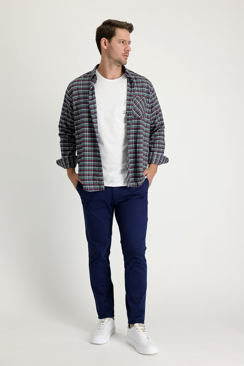 Light Blue Regular Fit Standard Cut Lycra Canvas / Chino Trousers