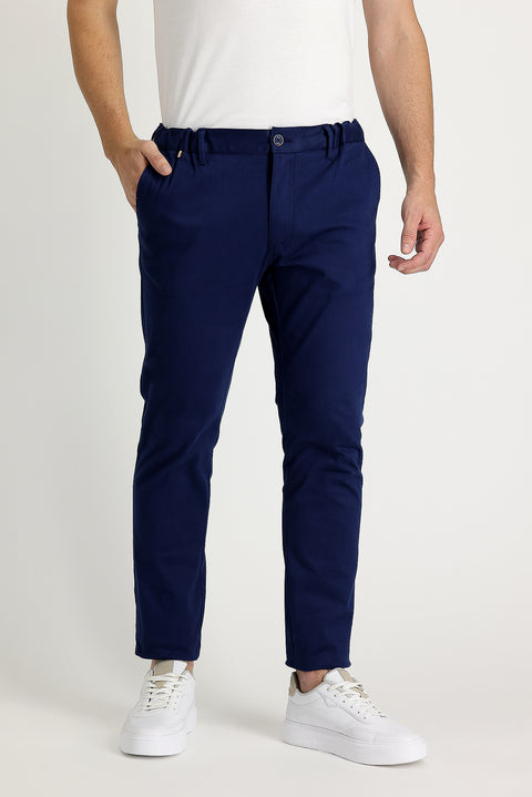 Light Blue Regular Fit Standard Cut Lycra Canvas / Chino Trousers