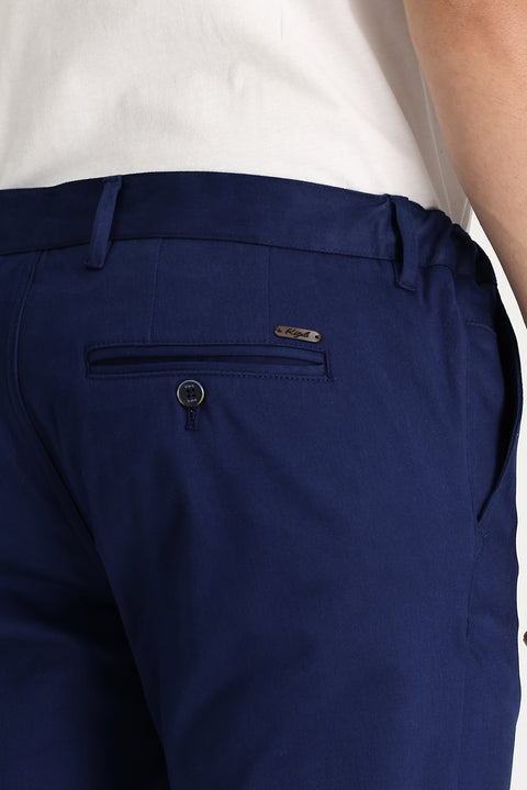 Light Blue Regular Fit Standard Cut Lycra Canvas / Chino Trousers