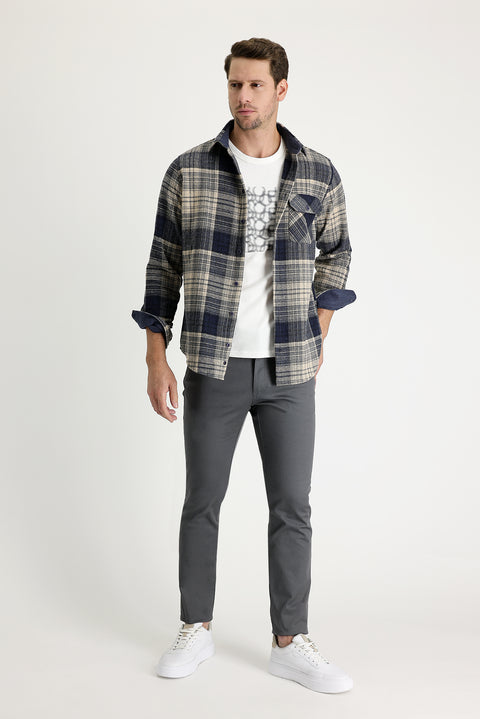 Mid Smoke Regular Fit Standard Cut Lycra Canvas / Chino Trousers