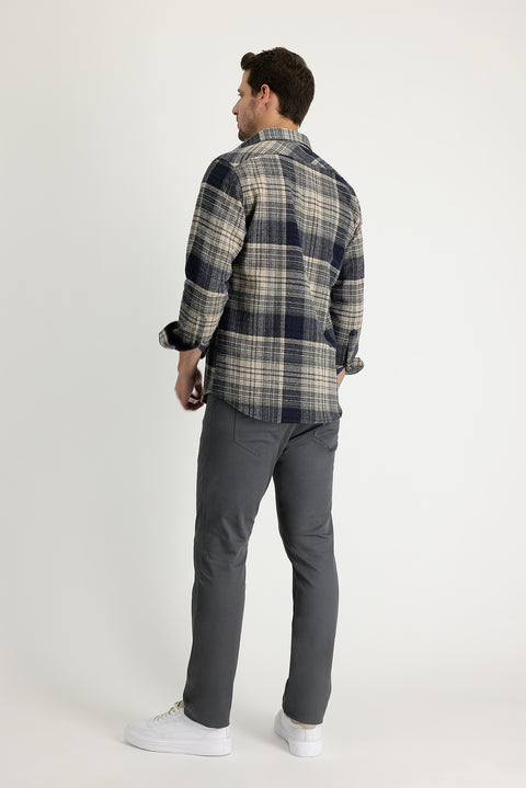 Mid Smoke Regular Fit Standard Cut Lycra Canvas / Chino Trousers