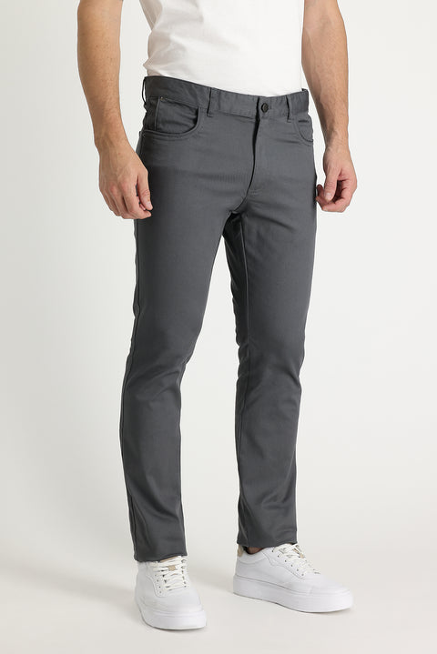 Mid Smoke Regular Fit Standard Cut Lycra Canvas / Chino Trousers