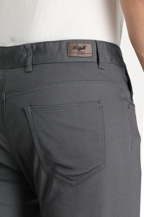 Mid Smoke Regular Fit Standard Cut Lycra Canvas / Chino Trousers