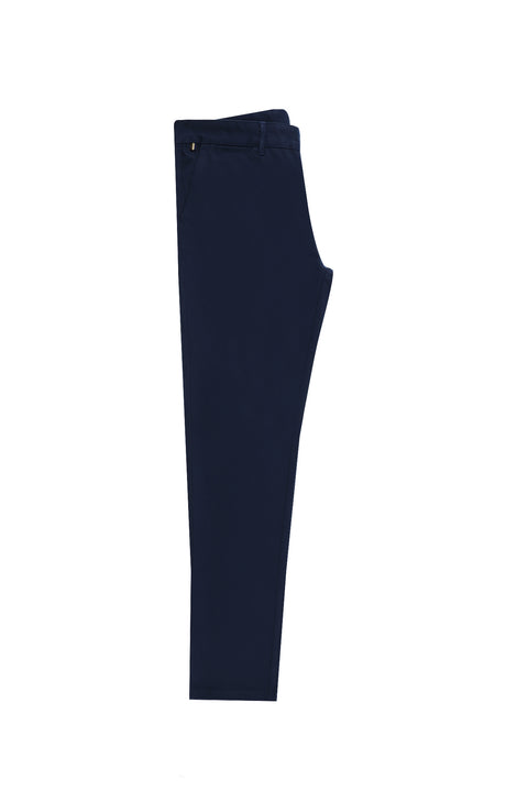 Light Blue Regular Fit Standard Cut Lycra Canvas / Chino Trousers