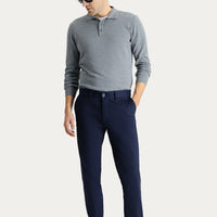 Mid Navy Regular Fit Standard Cut Lycra Canvas / Chino Trousers