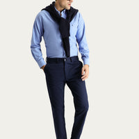 Dark Navy Regular Fit Standard Cut Lycra Canvas / Chino Trousers