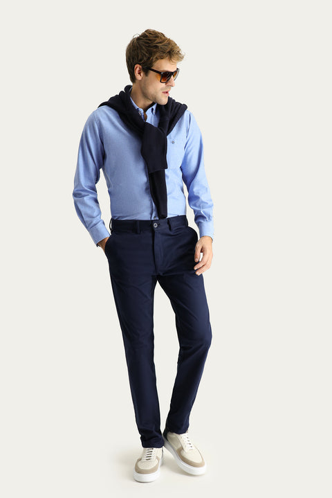 Dark Navy Regular Fit Standard Cut Lycra Canvas / Chino Trousers