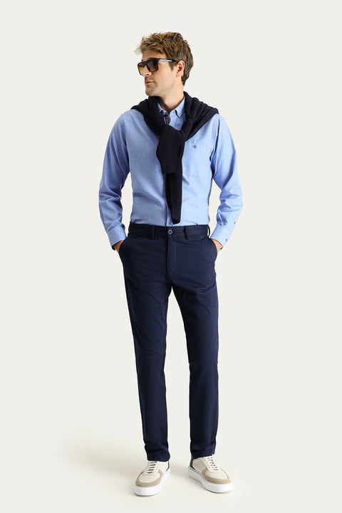 Dark Navy Regular Fit Standard Cut Lycra Canvas / Chino Trousers