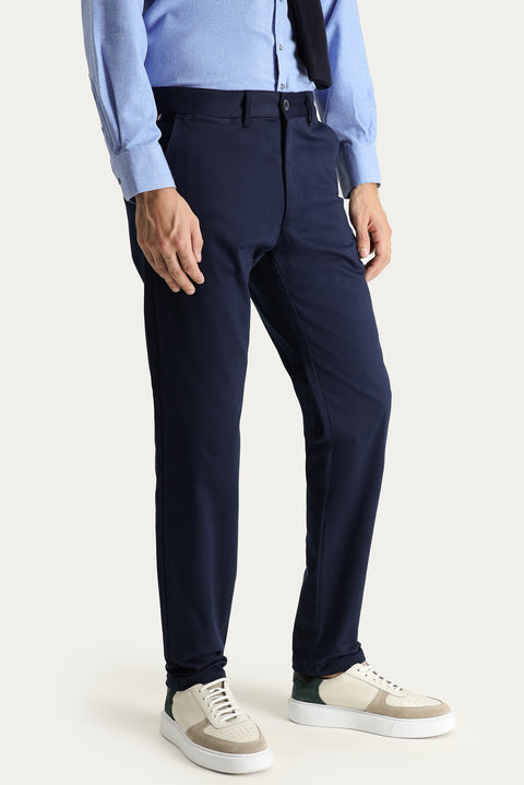 Dark Navy Regular Fit Standard Cut Lycra Canvas / Chino Trousers